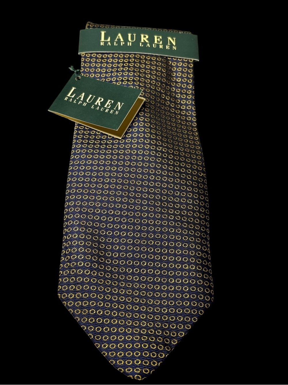 Ralph Lauren Navy Tie with Gold Ring Motif